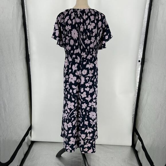 Kate Spade New Splash Ruffle Sleeve Midi Dress Navy & Cream Smocked Size 2 - Picture 6 of 9